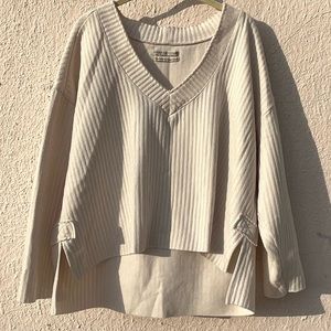 Urban Outfitters Lightweight V-Neck Ribbed Sweater— Ivory/Off-White/Pearl Color